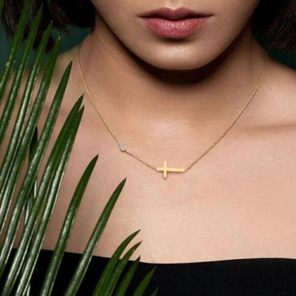 Delicate Petite Sideway Cross Necklace - Picture 7 of 9